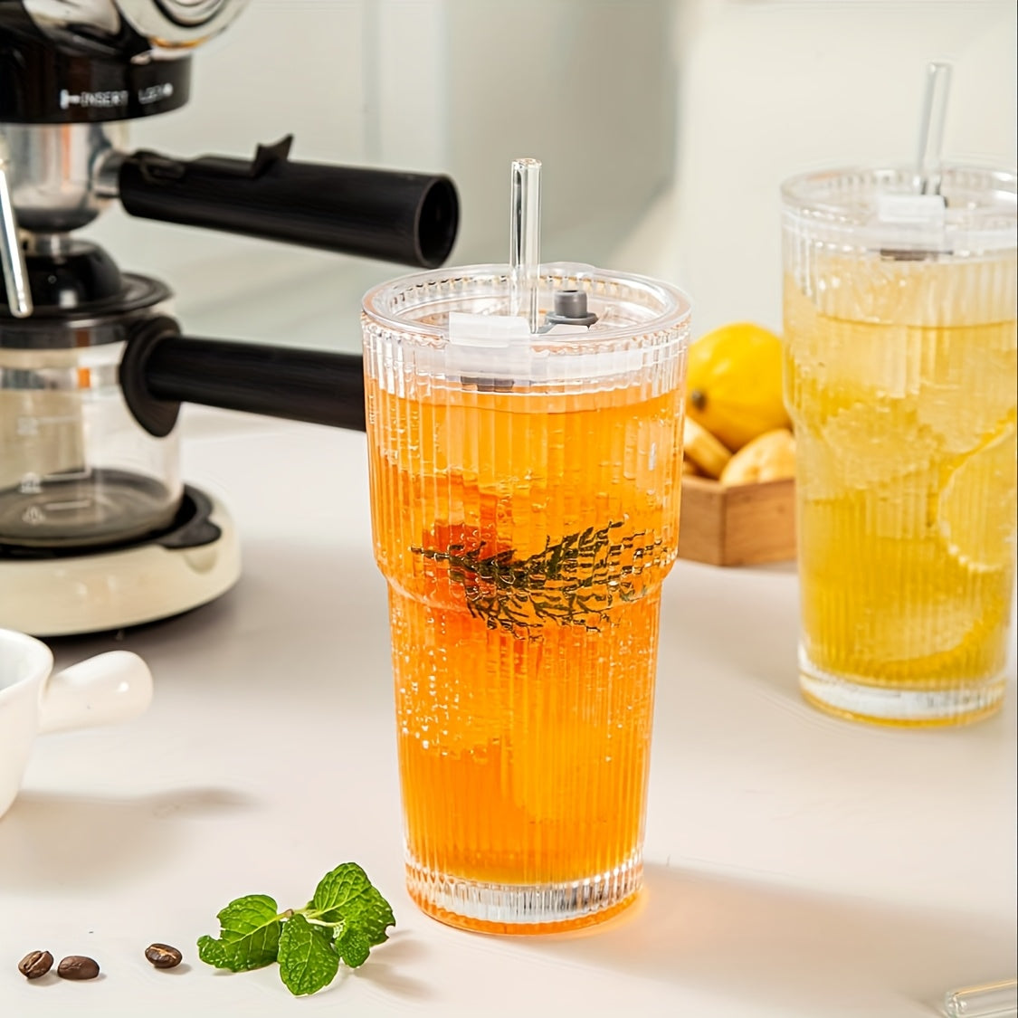 2pcs, 600ml/20oz High-value Glass Cups With Lids And 2 Straws, Thick Glass, Portable Drinking Cups - Coffee Cups, Beverage Cups, Smoothie Cups, Coffee Cups, Party Cups, Exquisite Gifts - Mother'S Day Gifts, Birthday Gifts