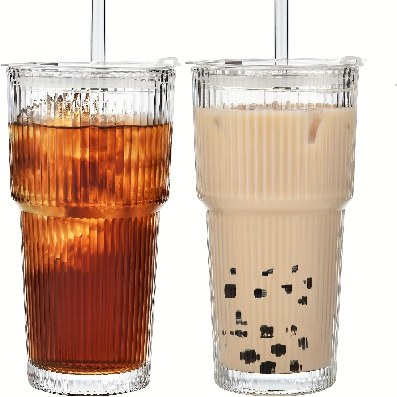 2pcs, 600ml/20oz High-value Glass Cups With Lids And 2 Straws, Thick Glass, Portable Drinking Cups - Coffee Cups, Beverage Cups, Smoothie Cups, Coffee Cups, Party Cups, Exquisite Gifts - Mother'S Day Gifts, Birthday Gifts