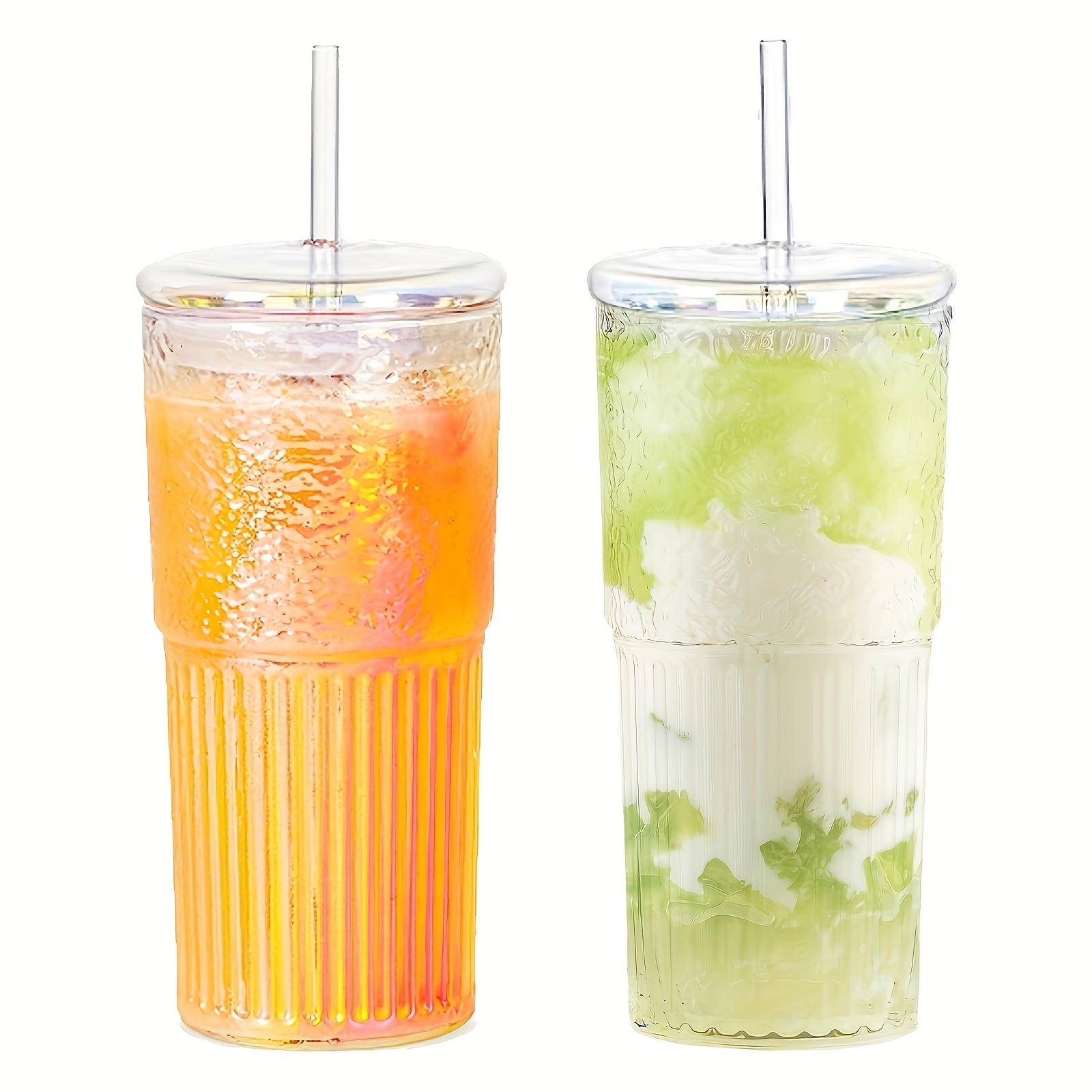 2pcs 20oz Glass Cups with Lids And Straws, Glass Coffee Tumbler, Tumbler Water Glass, Water Bottle, Thick Wall Glass Coffee Mug Iced Tea Cup, 20oz Beer Can Shaped Drinking Glasses, Perfect for Thanksgiving
