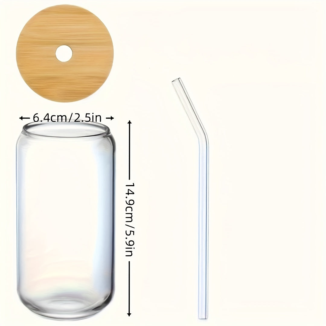 6pcs, 18.6oz/550ml, Including Lid, Straw, Straw Brush Glass Cup Set, Elegant Shaped Drinking Cup Is The Ideal Gift, Can Shaped Glass Cup Suitable for Any Beverage And Any Occasion, Food Safe And Beautiful