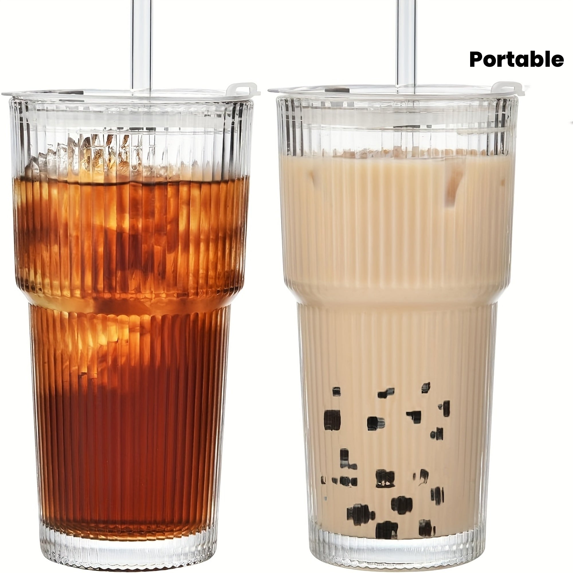 2pcs, 600ml/20oz High-value Glass Cups With Lids And 2 Straws, Thick Glass, Portable Drinking Cups - Coffee Cups, Beverage Cups, Smoothie Cups, Coffee Cups, Party Cups, Exquisite Gifts - Mother'S Day Gifts, Birthday Gifts